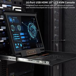 19-Inch Rackmount KVM Console 1U 16-Port HDMI with Keyboard - New