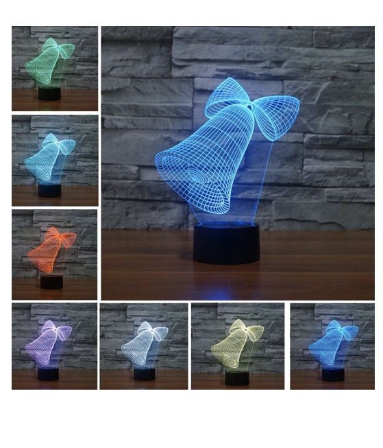 Jingle Bell Christmas Bell 3D Desk Light 7 Colors Acrylic Illusion Bedroom Night Lamp (Color: Multicolor)