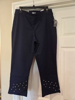 JM Collection Comfort Waistband Studded Hem Ankle Pants Size L