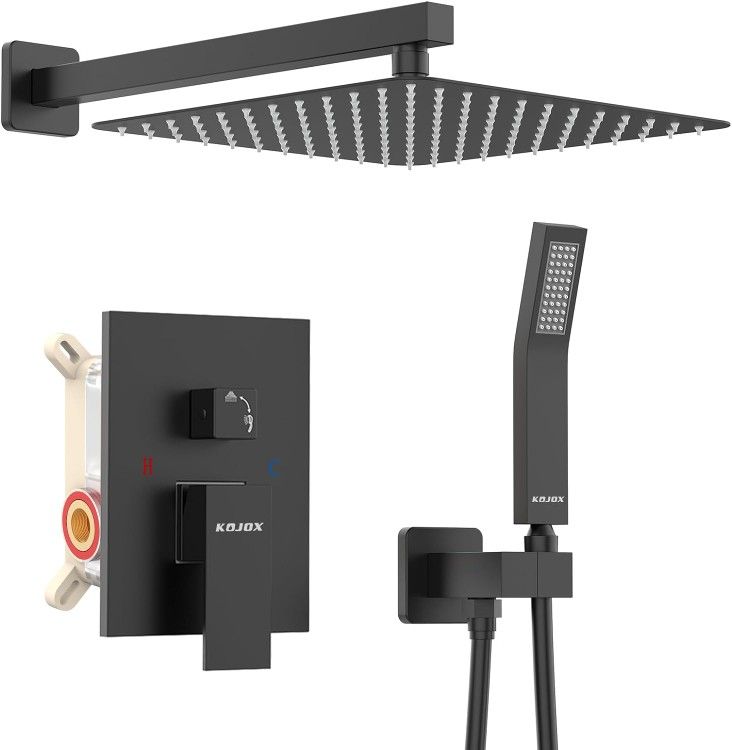 12" Rain Shower System with Handheld Head High Pressure Valve Matte Black