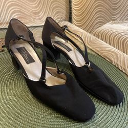 Vintage Sesto Meucci Black Strap Pumps 7 7 1/2 Narrow