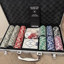 HEITOK Poker Chips with Denominations, 300-pcs 11.5g Weighted Numbered Casino Chips Set, 5 Dice, 2 Decks with Compact Aluminum Case for Texas Hold'em,