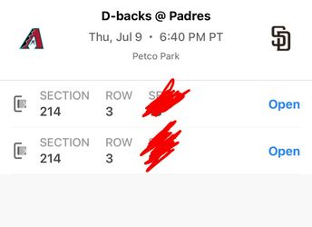 Thursday Game AZ vs SD $40.00!! Member Seats