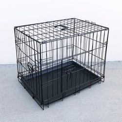 (NEW) $25 Double Door 24” Dog Crate Cage Folding Metal Kennel, Plastic Tray 24x17x19 Inches