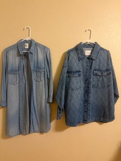 Celebrity Pink & H&M 2pc Blue Denim Button-Up Shirts Quilted/Pattern L