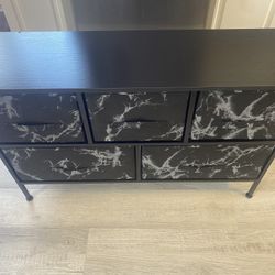 Dresser 5 Drawers Black Marble