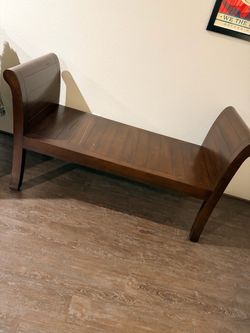 Dark Wood Bench with Curved Arms