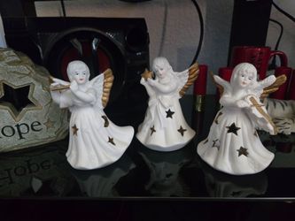 Set of 3 Porcelain Angel Figurines Tea Lites