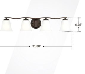 Vanity Light, New In Box - 4 Lights, Bronze, About 32” Long X 6.25” High, Satin Etched Glass Shades. Retail about $150.