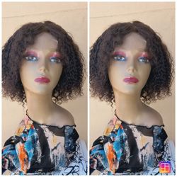 10"Bohemian Virgin Kinky Curly Short Glueless Human Hair Wig 
