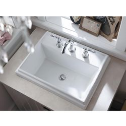 KOHLER K-2337-4-0 Memoirs Self-Rimming Bathroom Sink Sink with Stately Design, White - 22-3/4" x 18"