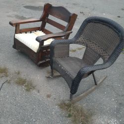 Two Dark Brown Rocking Chairs
