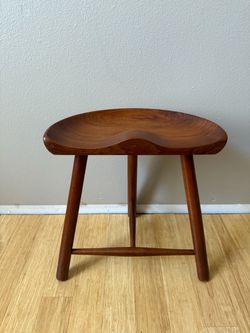 Danish teak tripod milking stool Denmark mid century modern shoemaker