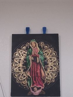 The virgin Mary hand Made picture with electric lights