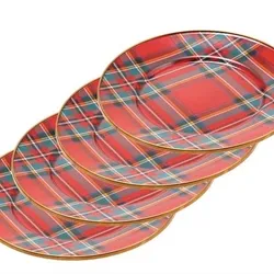 MacKenzie-Childs Tartastic Red Enamel Salad Plates Set of 4