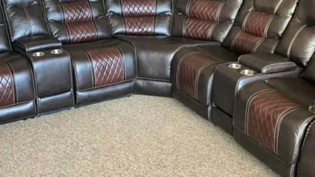 2-Tone Brown Reclining Leather Sectional
