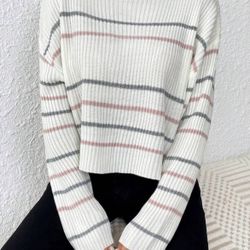Cute White Striped Sweater 