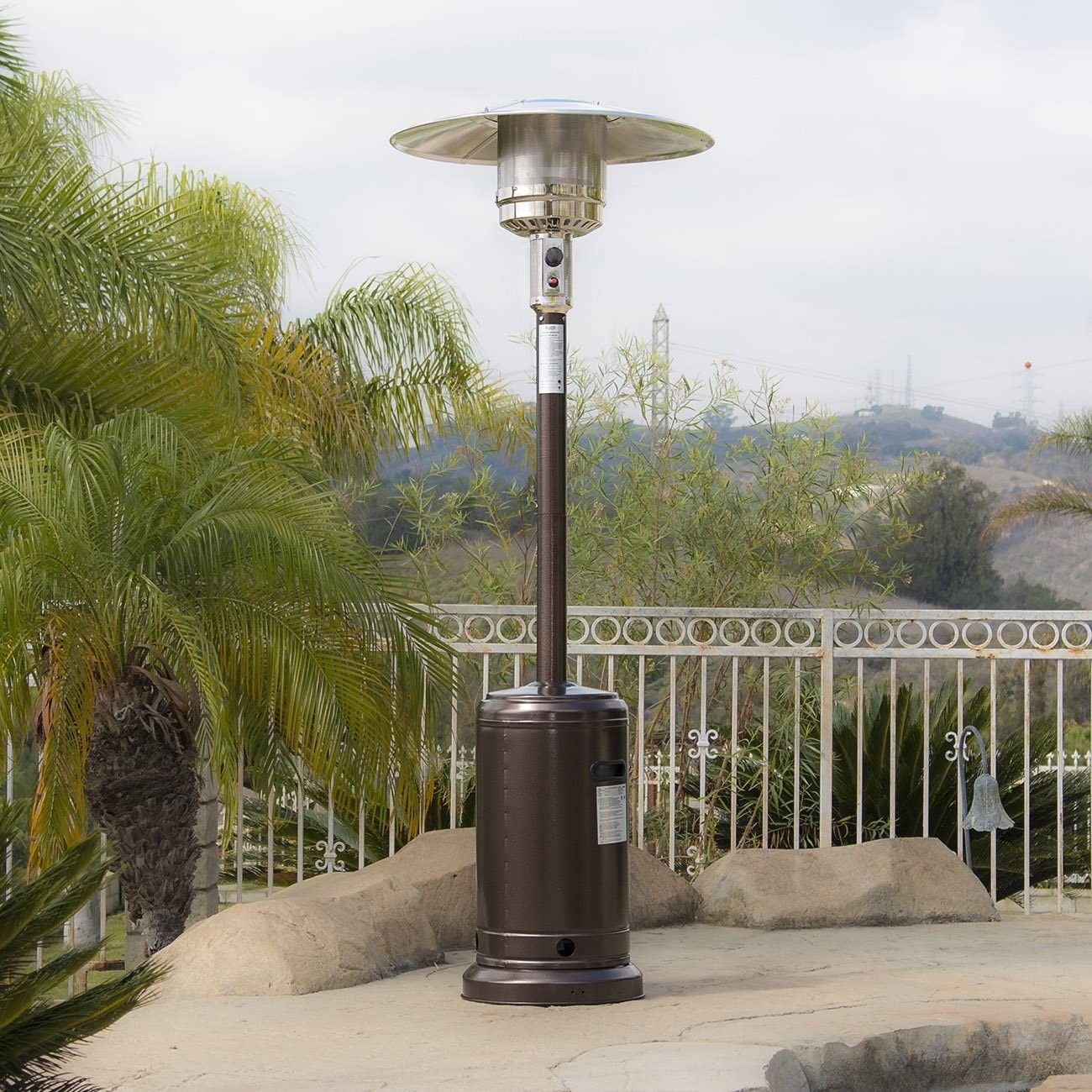 Hammered Bronze Patio Heater with Wheel LP Propane Outdoor Use