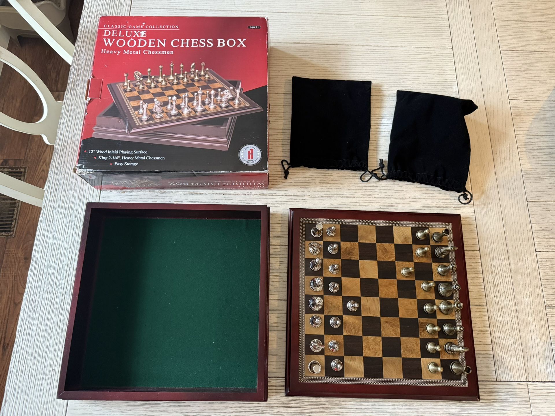 Deluxe Wooden Chess Set with Heavy Metal Pieces