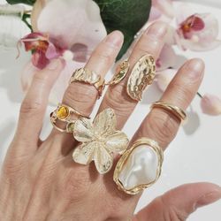 A set of lot 6 women's lady gold cuff open rings ring band gift