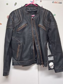 Black Brand Womans Motorcycle Leather Jacket #2XL