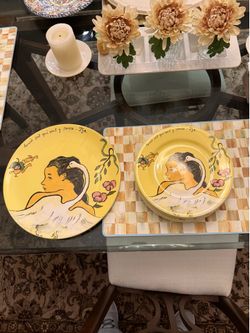 Paul Gauguin Leda and the swan art plates Gauguin France  - 6 regular and one large platter