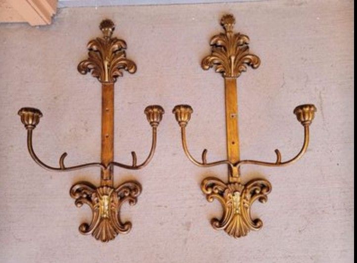 Antique Spanish Cathedral Gold Gilt Brass Candelabra