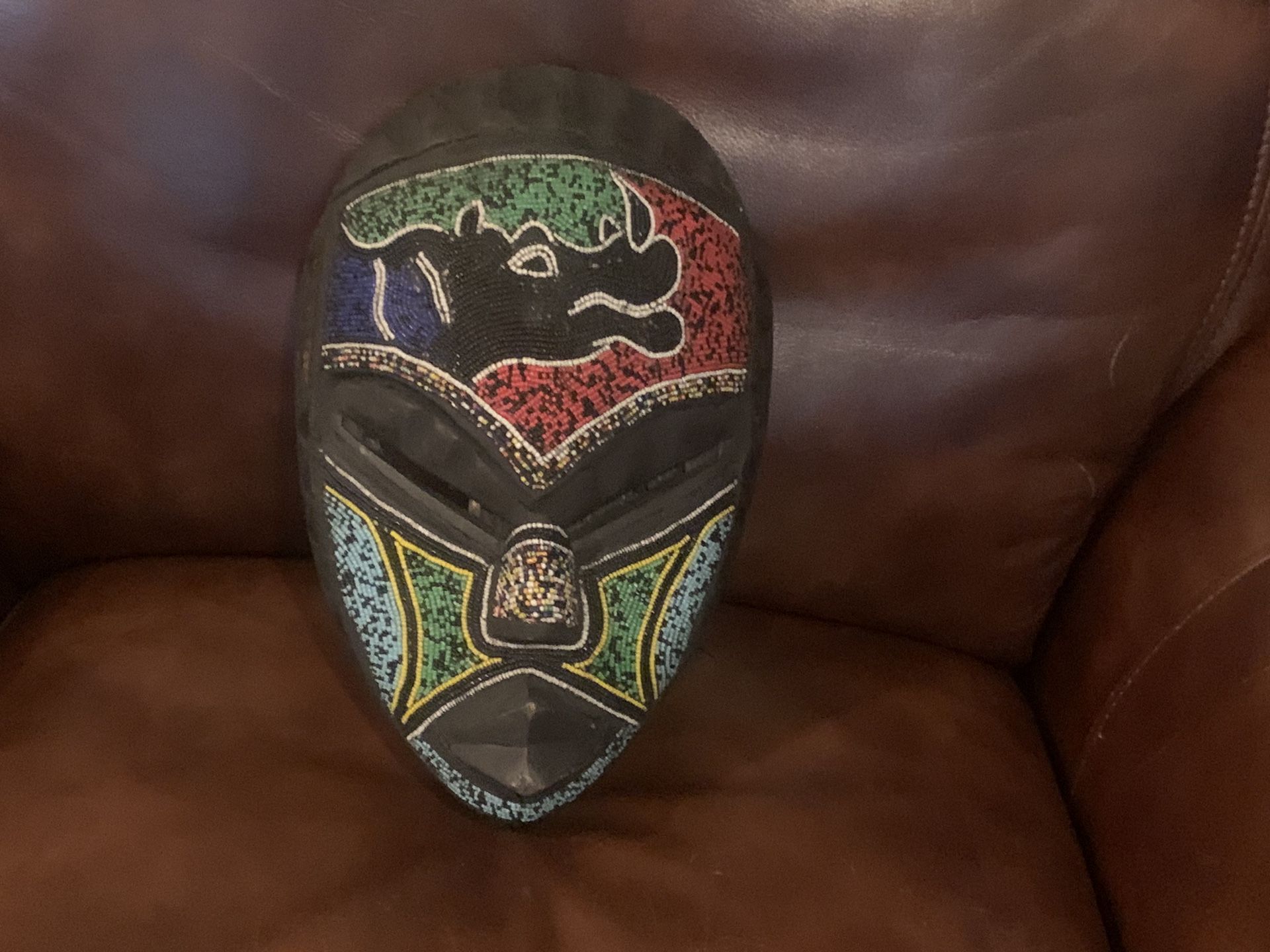HAND CARVED WOOD BEADED MASK FROM GHANA
