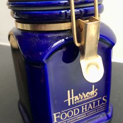 Harrods Knightsbridge Canister with Locking Lid in Blue Food Halls *Empty*