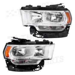 New -For 19-24 Ram 2(contact info removed) Headlight Headlamp Halogen Chrome Driver&Passenger Side