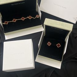Van Cleef And Arpels Alhambra Bracelet And Earrings Set Re