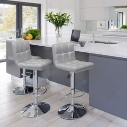 New Set of 2 Faux Leather Bar Stools, Adjustable Height Hydraulic Swivel Armless Barstools, Extra Tall Square Kitchen Bar Stool with Backrest New in