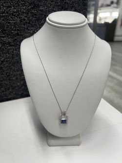 10kt With .20ct TW Diamonds & Blue Stone Pendant 