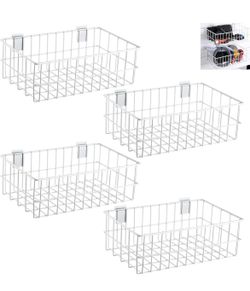 Hicarer 4Pcs Metal Slatwall Baskets and Bins Set Hanging Storage Baskets for PVC Slatwall Mounted Accessories Storage Display on Garage Panels(14.5x8.