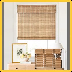 LazBlinds No Tools No Drill Cordless Bamboo Roman Shades,