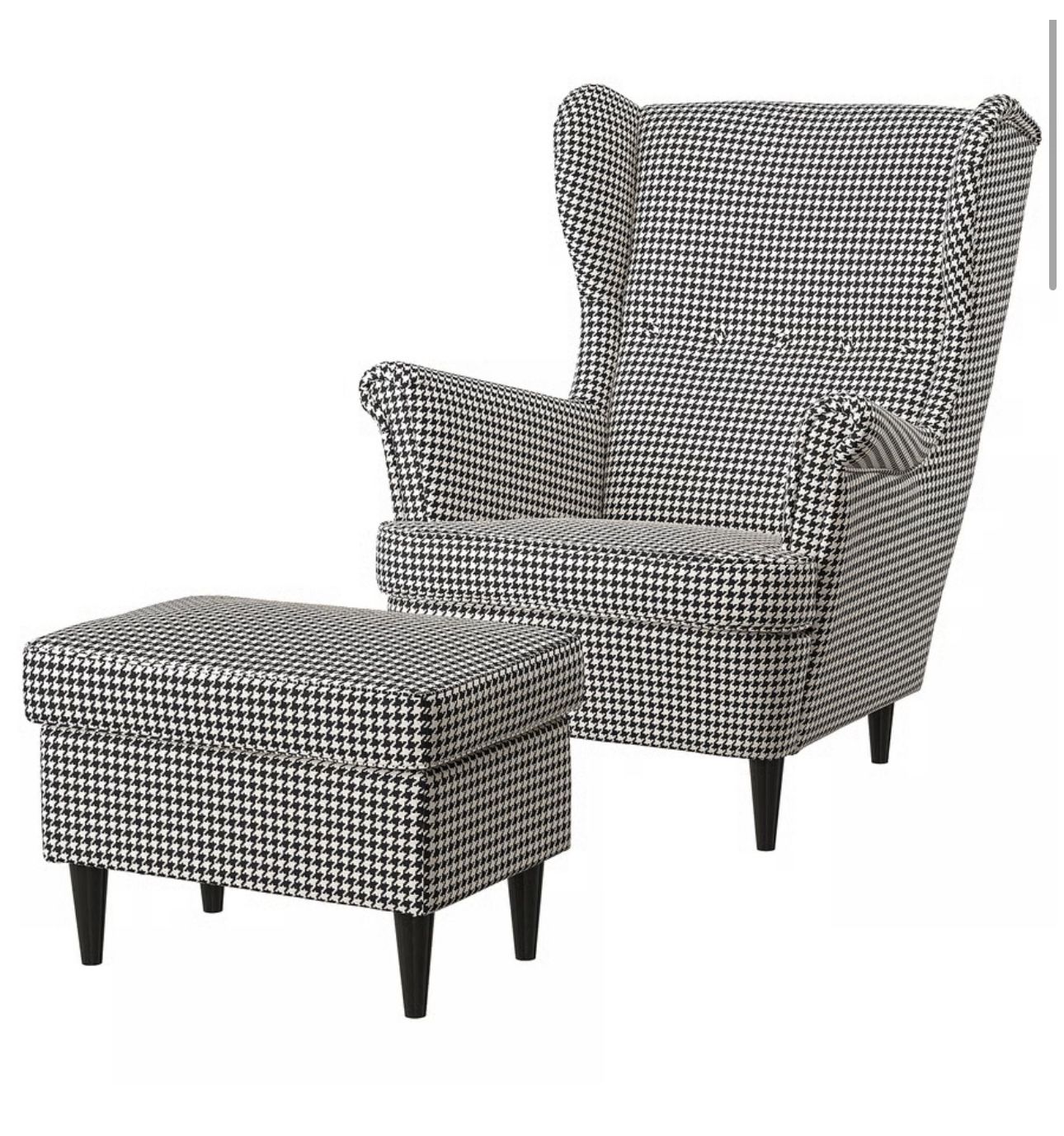 IKEA STRANDMON Armchair and ottoman, Vibberbo black/beige