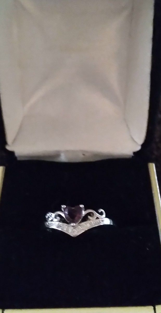 925 Sterling Silver Purple Tiara Ring