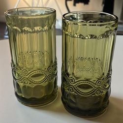 Vintage Ash Green Glass Goblets Tumbler Cups Set Of 2 