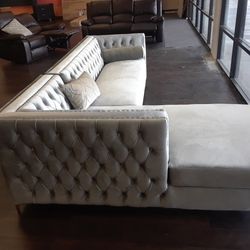 Sectional Sofa Grey Velvet