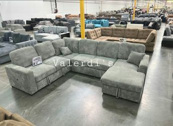 Large Sectional Sofa with Pull-out bed & Storage _fog color_