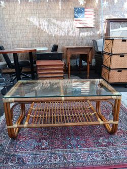 Bohemian Style Glass Top Bamboo Coffee Table With Under Storage Space $125 OBO