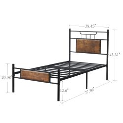 Twin Size Bed Frame with Wood Headboard, Platform with Strong Metal Slats Support