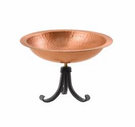 Hammered Solid Copper Birdbath w/Tripod Stand