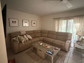 Leather (like) Sectional sofa dark beige large