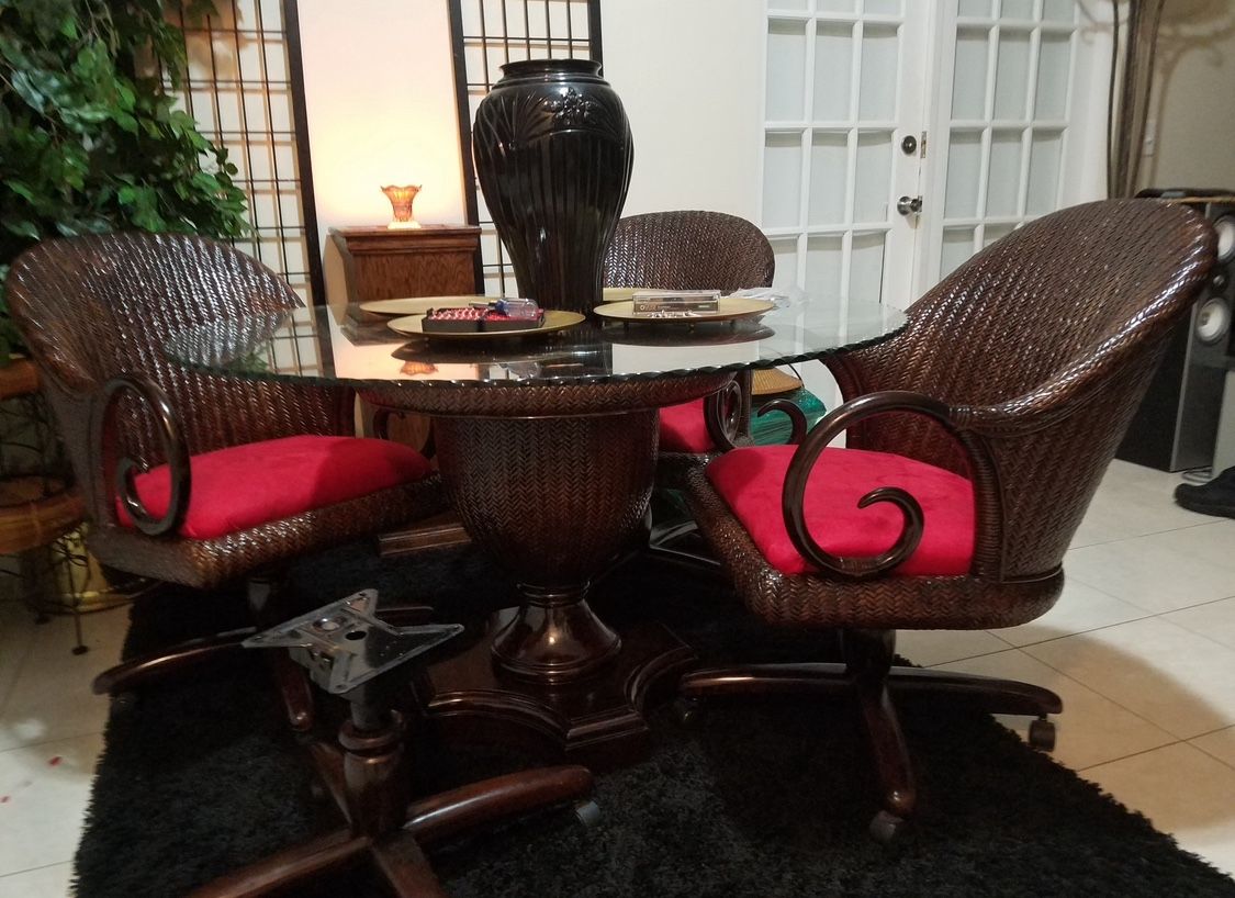 Three Seater Glass, Heavy Duty, Wicker Dining Room TableDining Table