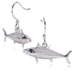 Sterling Silver Tuna Fish Pave CZ Hook Earrings