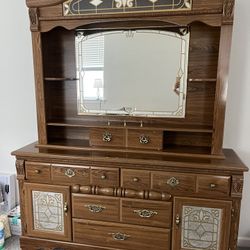 Dresser With Mirror, Queen Size Head Board And One Night Stand