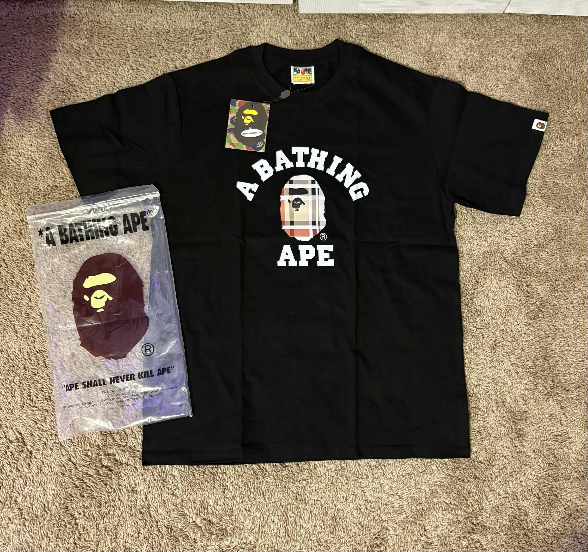 Black bape tee with designer small head size medium