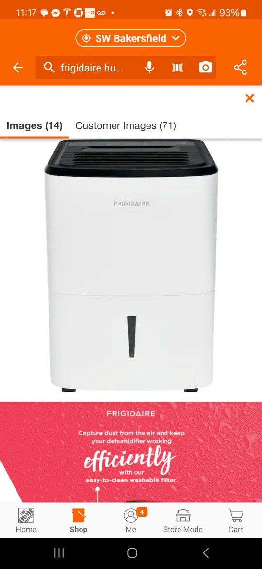 Frigidaire 50 pt. 1200 sq.ft. High Humidity Dehumidifier with Built-in. Pump and Bucket in White