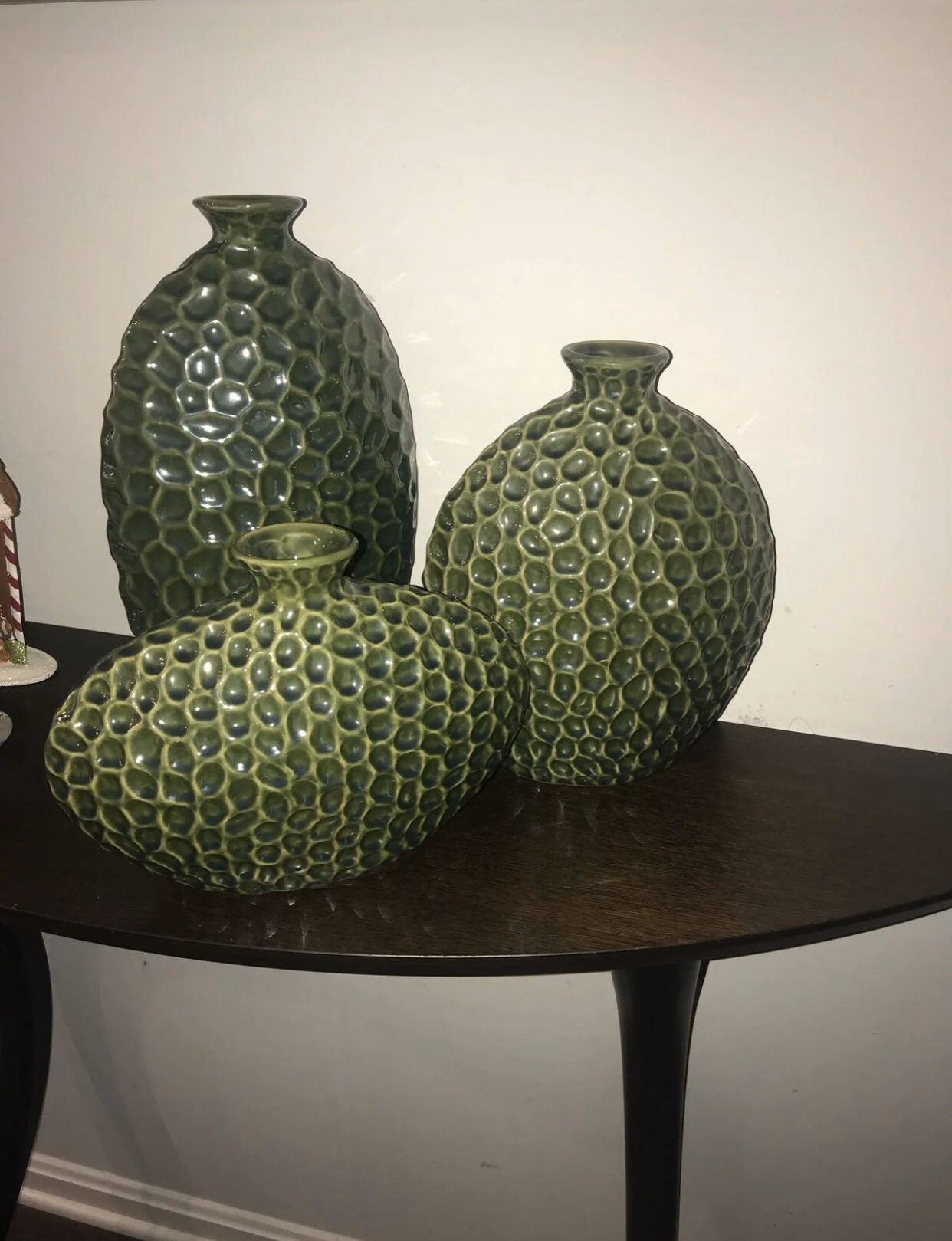 3 green ceramic vases set